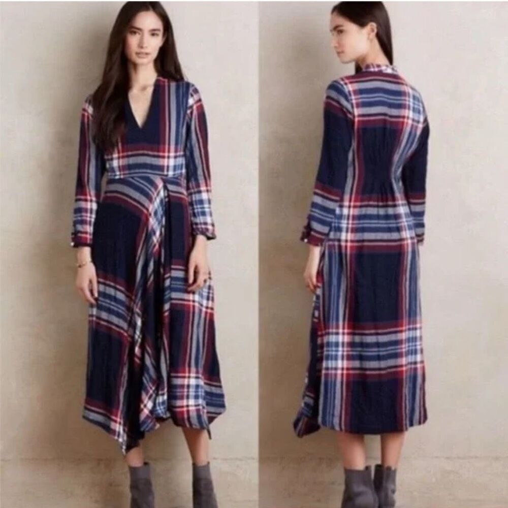 Anthropologie Isabella Sinclair Plaid Tartan Moc Maxi Wrap Dress